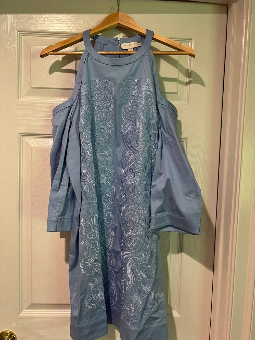 Ted Baker Dusty Blue Cold-Shoulder Embroidered Midi Dress